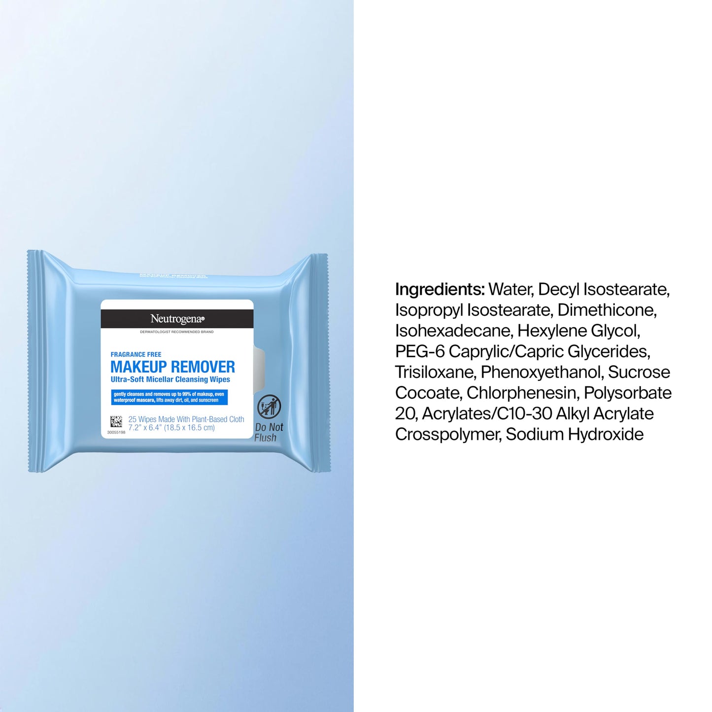 Neutrogena Makeup Remover Wipes for Face Daily, Fragrance-Free, Gently Removes Oil, Dirt, and Waterproof Makeup in a Simple Fully Plant-Based Cloth, 25 ct