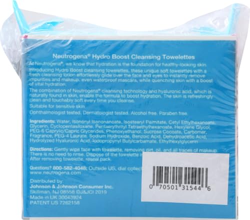 Neutrogena Hydro Boost Cleansing Wipes Makeup Remover for Face Micellar Gently Removes Oil, Dirt, and Waterproof Makeup Daily with Hydrating Hyaluronic Acid, 25 ct