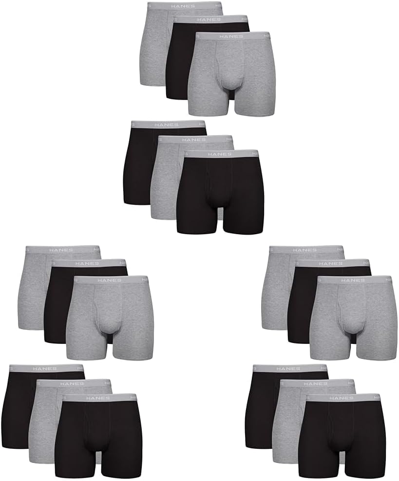 Hanes mens Underwear Boxer Briefs Pack, Cool & Breathable Cotton Moisture-wicking Underwear for Men, No Ride Up