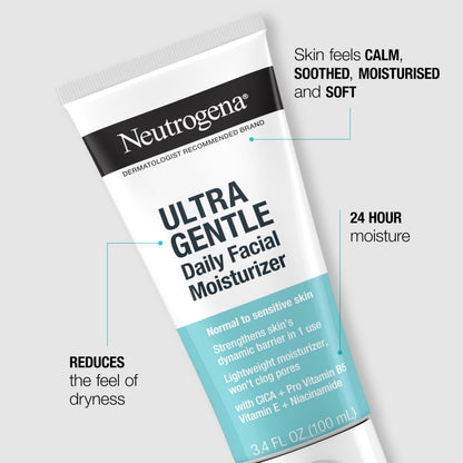 Neutrogena Face Moisturizer Ultra Gentle Daily Face Moisturizer for Sensitive Skin with Vitamin B3, Pro-Vitamin B5, and Vitamin E, Hydrating Moisturizer, 3.4 fl oz
