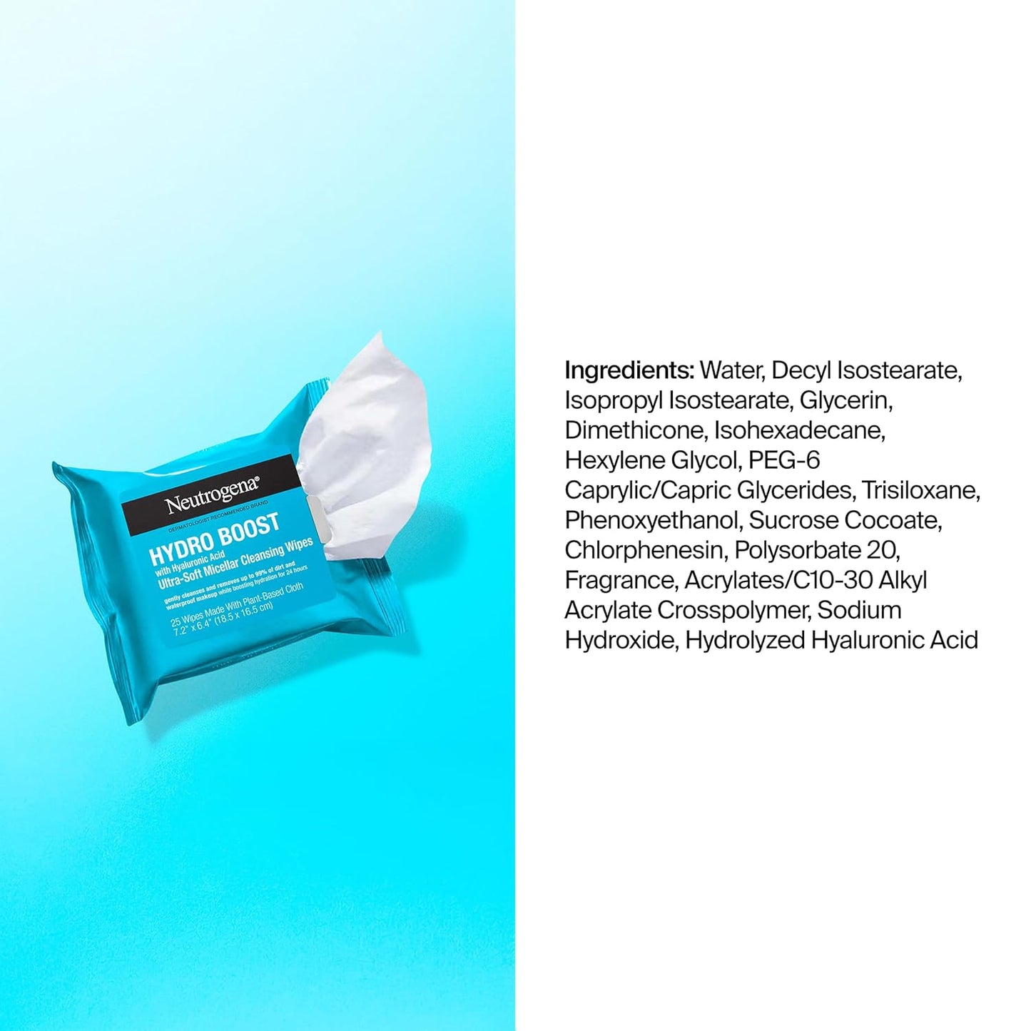 Neutrogena Hydro Boost Cleansing Wipes Makeup Remover for Face Micellar Gently Removes Oil, Dirt, and Waterproof Makeup Daily with Hydrating Hyaluronic Acid, 25 ct