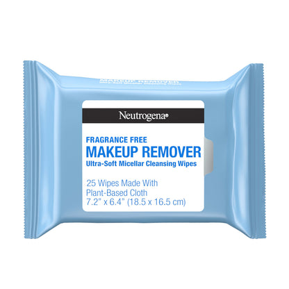 Neutrogena Makeup Remover Wipes for Face Daily, Fragrance-Free, Gently Removes Oil, Dirt, and Waterproof Makeup in a Simple Fully Plant-Based Cloth, 25 ct