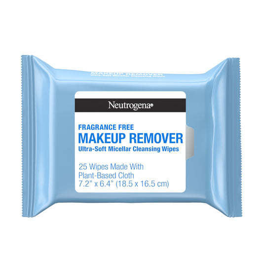 Neutrogena Makeup Remover Wipes for Face Daily, Fragrance-Free, Gently Removes Oil, Dirt, and Waterproof Makeup in a Simple Fully Plant-Based Cloth, 25 ct