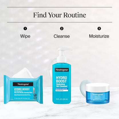 Neutrogena Hydro Boost Cleansing Wipes Makeup Remover for Face Micellar Gently Removes Oil, Dirt, and Waterproof Makeup Daily with Hydrating Hyaluronic Acid, 25 ct