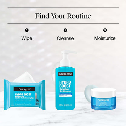 Neutrogena Hydro Boost Cleansing Wipes Makeup Remover for Face Micellar Gently Removes Oil, Dirt, and Waterproof Makeup Daily with Hydrating Hyaluronic Acid, 25 ct