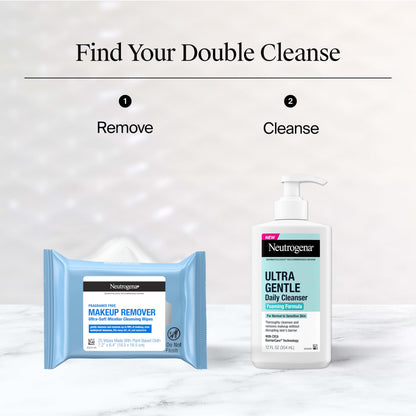 Neutrogena Makeup Remover Wipes for Face Daily, Fragrance-Free, Gently Removes Oil, Dirt, and Waterproof Makeup in a Simple Fully Plant-Based Cloth, 25 ct