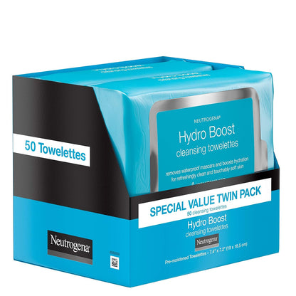 Neutrogena Hydro Boost Cleansing Wipes Makeup Remover for Face Micellar Gently Removes Oil, Dirt, and Waterproof Makeup Daily with Hydrating Hyaluronic Acid, 25 ct