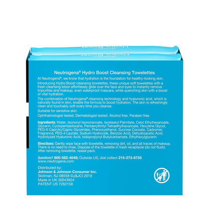 Neutrogena Hydro Boost Cleansing Wipes Makeup Remover for Face Micellar Gently Removes Oil, Dirt, and Waterproof Makeup Daily with Hydrating Hyaluronic Acid, 25 ct