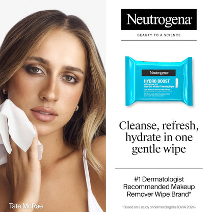 Neutrogena Hydro Boost Cleansing Wipes Makeup Remover for Face Micellar Gently Removes Oil, Dirt, and Waterproof Makeup Daily with Hydrating Hyaluronic Acid, 25 ct