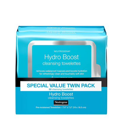 Neutrogena Hydro Boost Cleansing Wipes Makeup Remover for Face Micellar Gently Removes Oil, Dirt, and Waterproof Makeup Daily with Hydrating Hyaluronic Acid, 25 ct