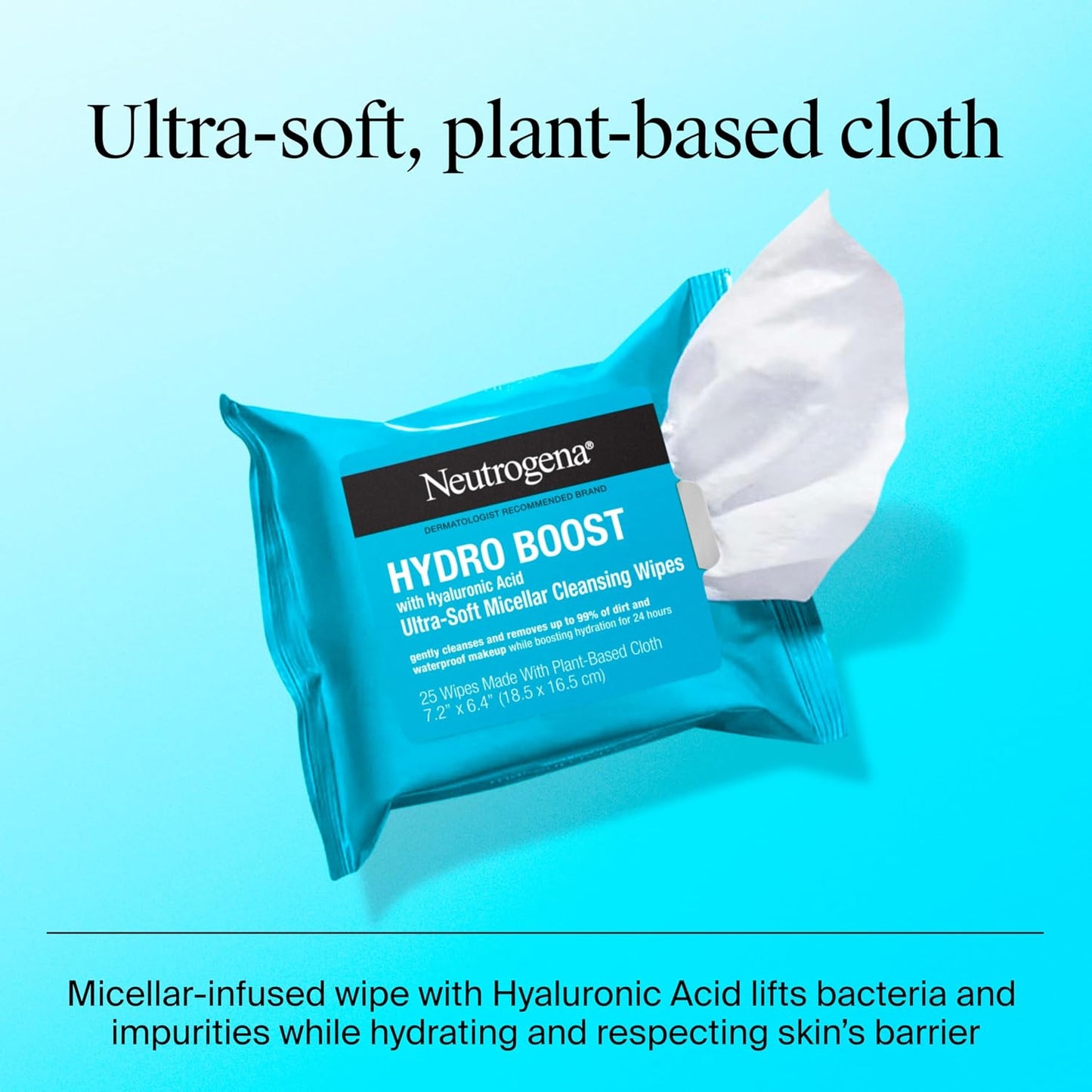 Neutrogena Hydro Boost Cleansing Wipes Makeup Remover for Face Micellar Gently Removes Oil, Dirt, and Waterproof Makeup Daily with Hydrating Hyaluronic Acid, 25 ct